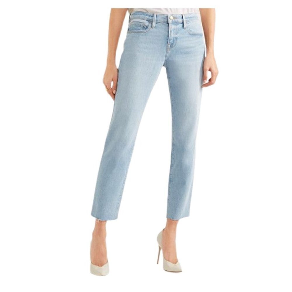 Frame Denim Jeans‎ Le Boy Harrah View Light Wash Frayed Hem Jeans, size 25